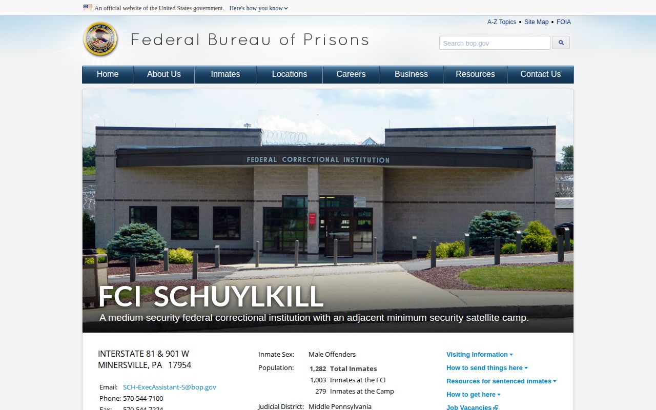 FCI Schuylkill official federal release and facility information