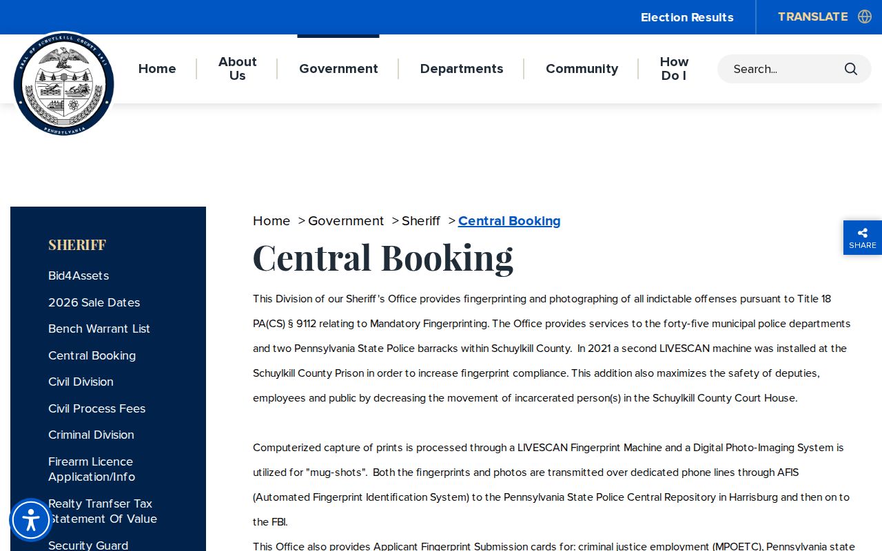 Schuylkill County Central Booking release record source