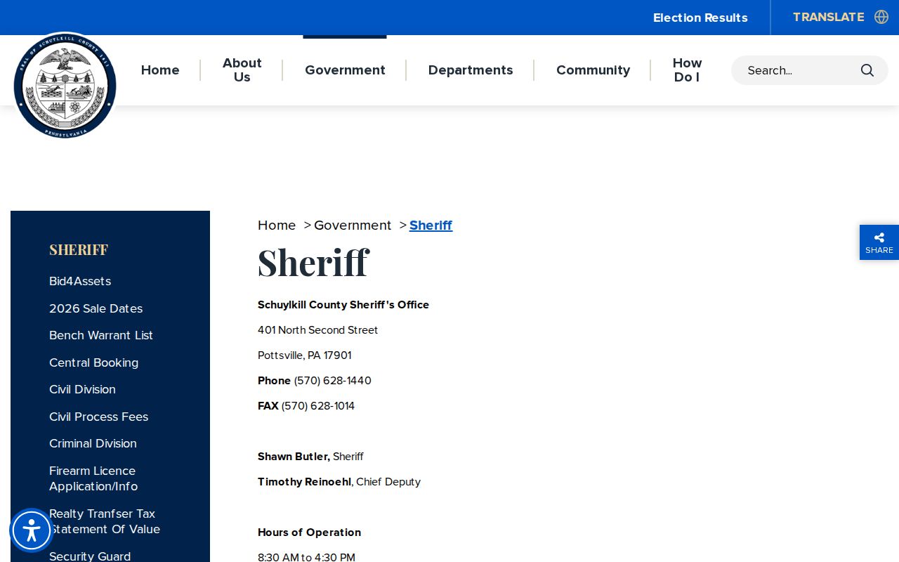 Schuylkill County Prison release routing on the county Sheriff website
