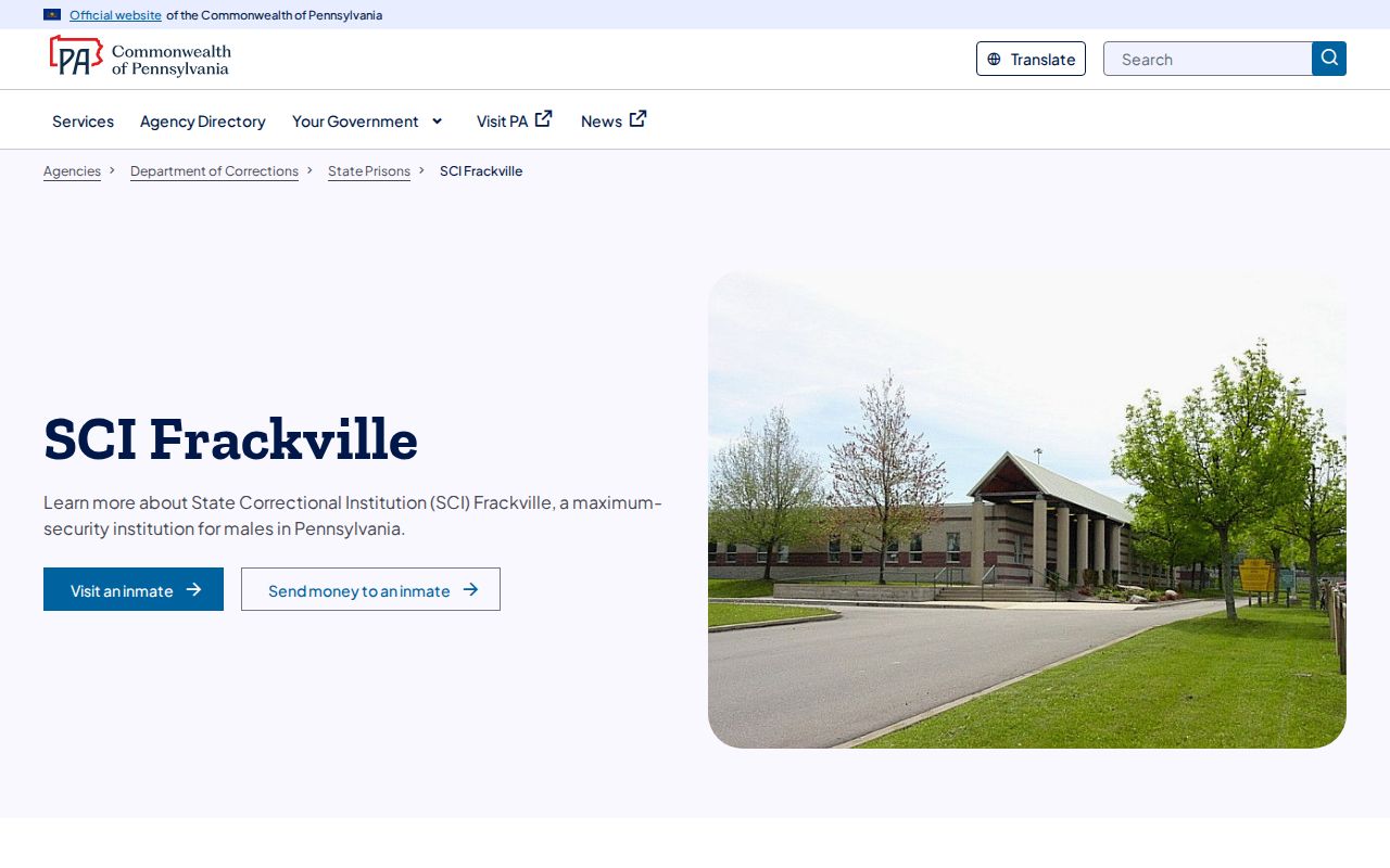 SCI Frackville official release and facility contact page